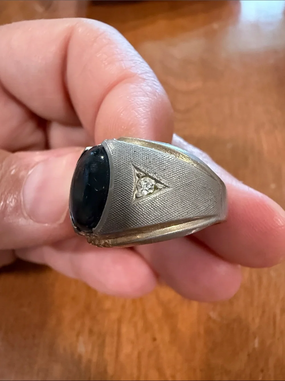 Vintage 14K Gold Electroplated Men's Ring with Blue-Green Abalone Cabochon 8 3/4
